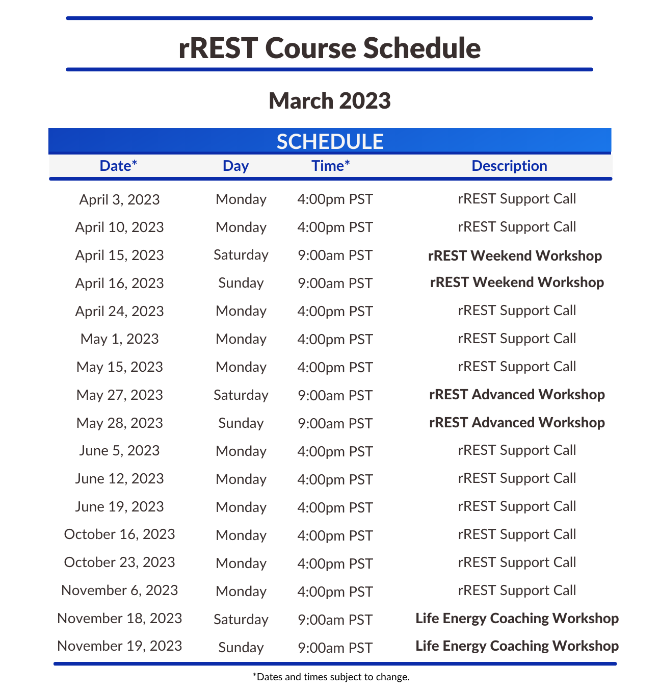 rREST Course Outline March 2023